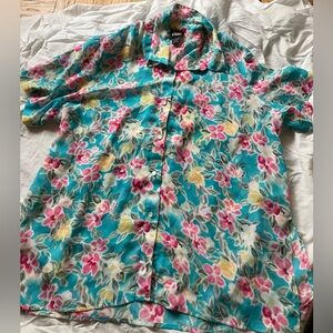 Jacque & KoKo Floral Button-Up Shirt in Turquoise, Pink & Yellow